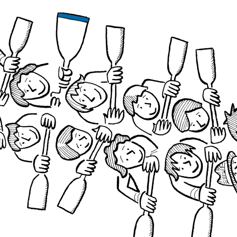 Illustration: Ein Ruderteam.